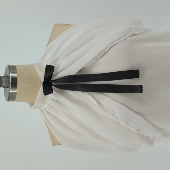 Women Draped Sleeve Bow Neck Chiffon Top White M/L classic victorian coquette gi - Picture 3 of 5